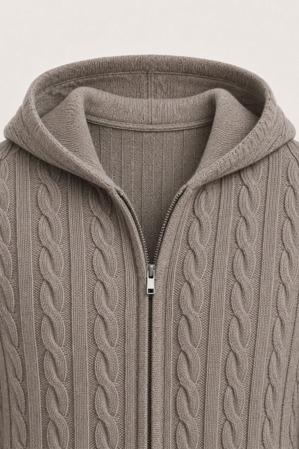 Hooded Cable Knit Gray