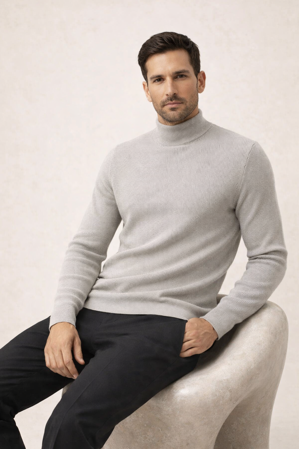 Ribbed Turtleneck Beige