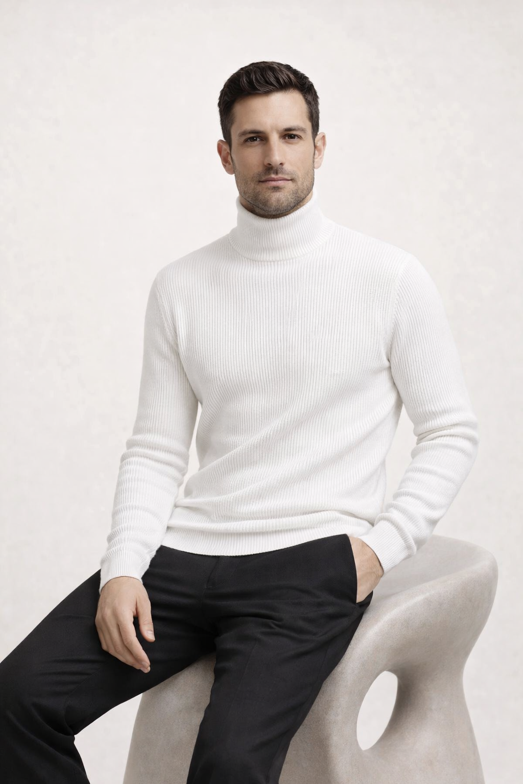 Ribbed Turtleneck White