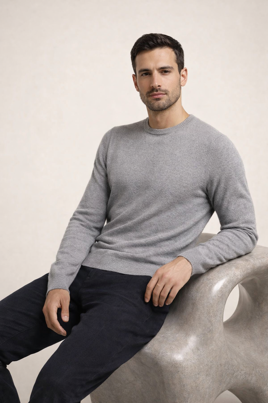 Fine Wool Crewneck Light Grey