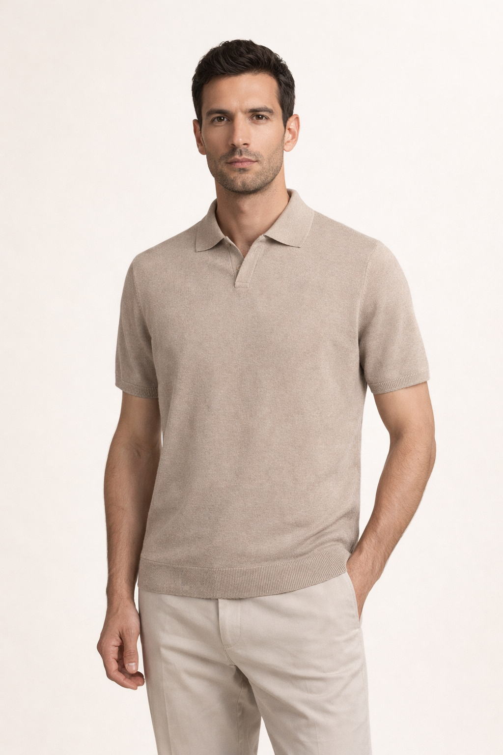 Classic Buttonless Polo – Taupe