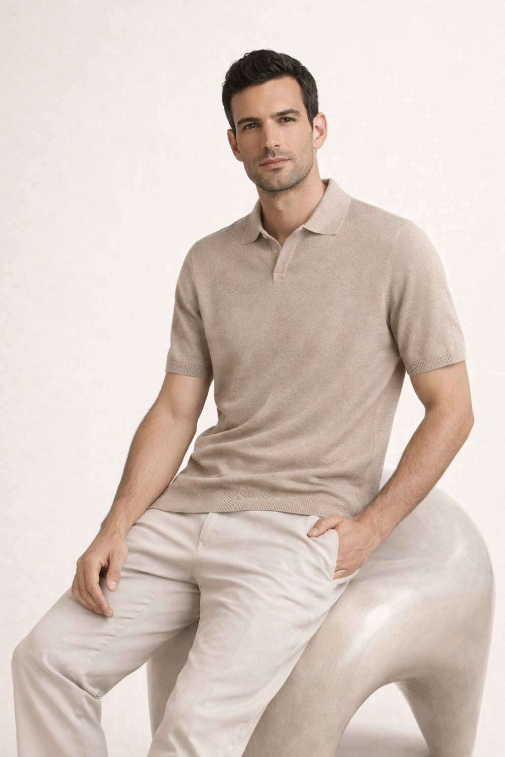 Classic Buttonless Polo – Taupe