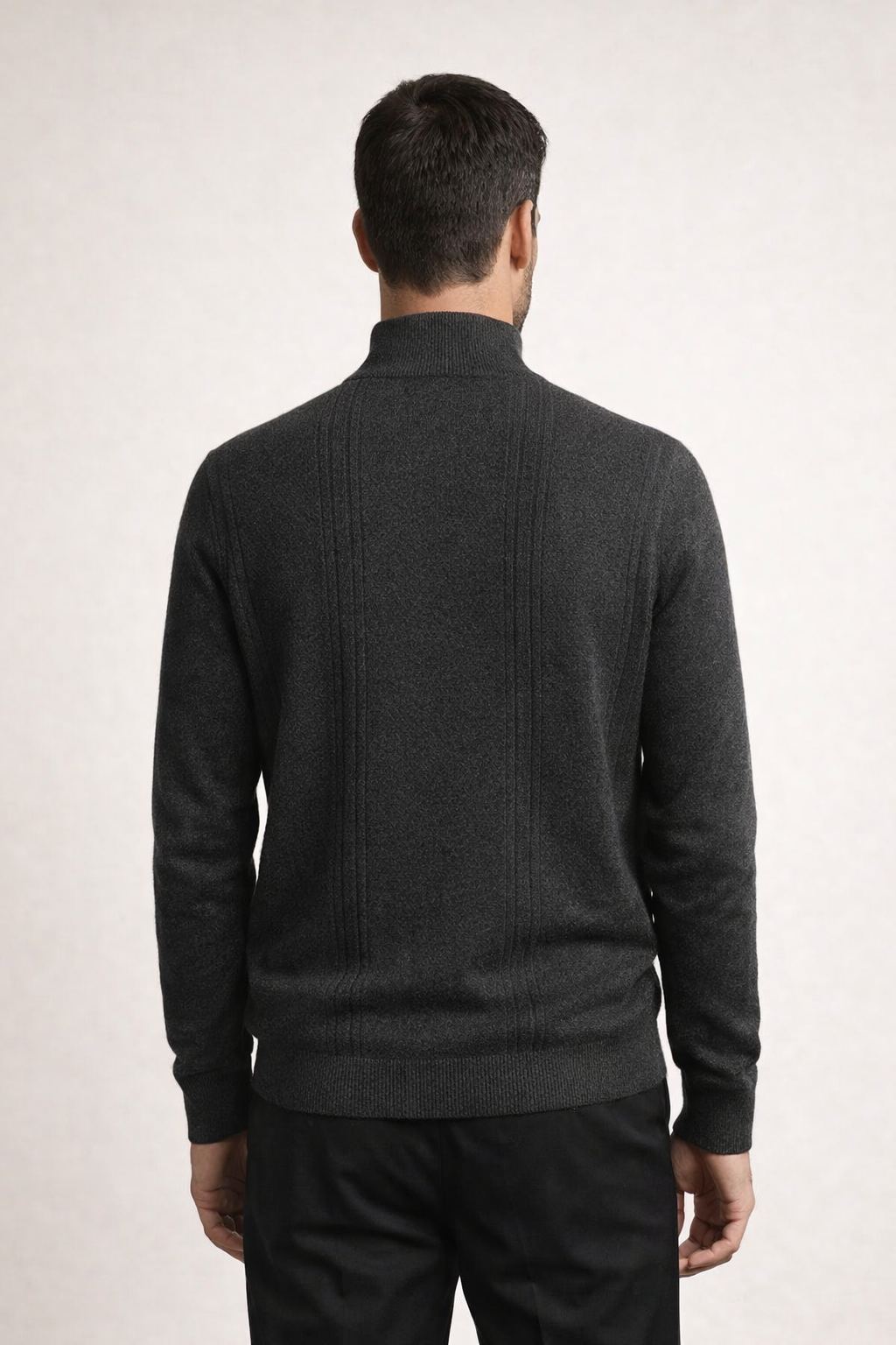 Ribbed Quarter Zip Dark Grey