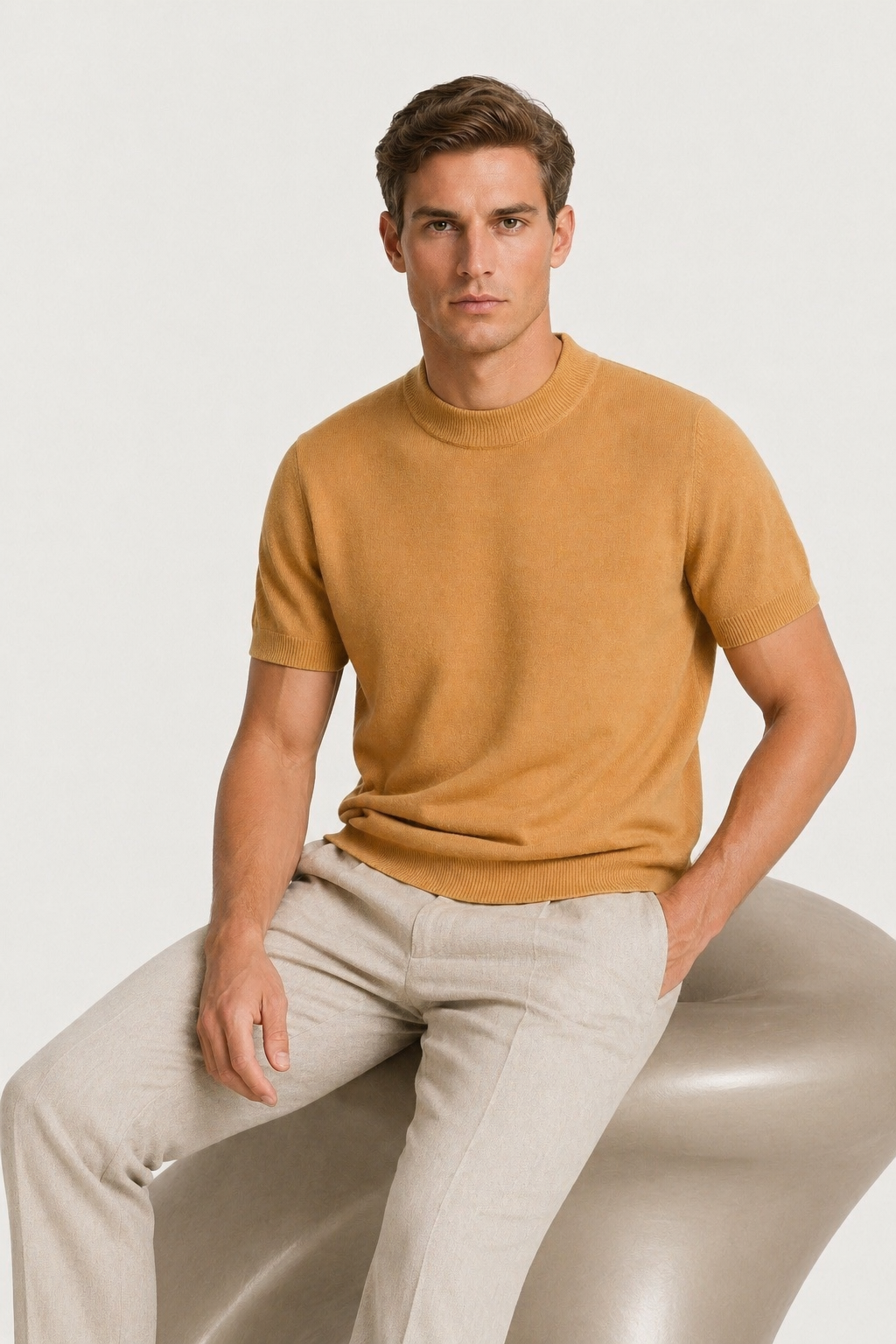 Azure Knit Tee Camel
