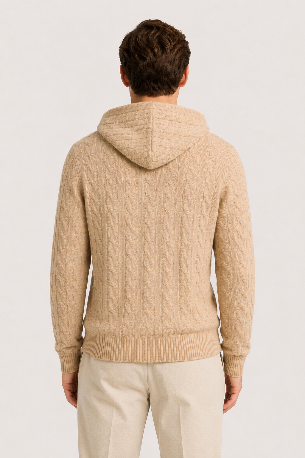 Hooded Cable Knit Sand Beige