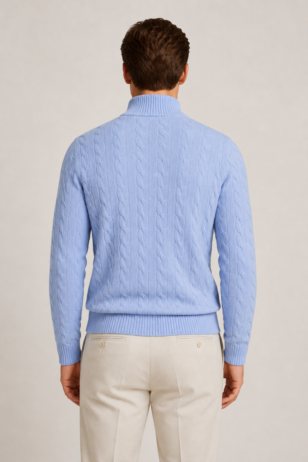 Classic Cable Quarter Zip Light Blue