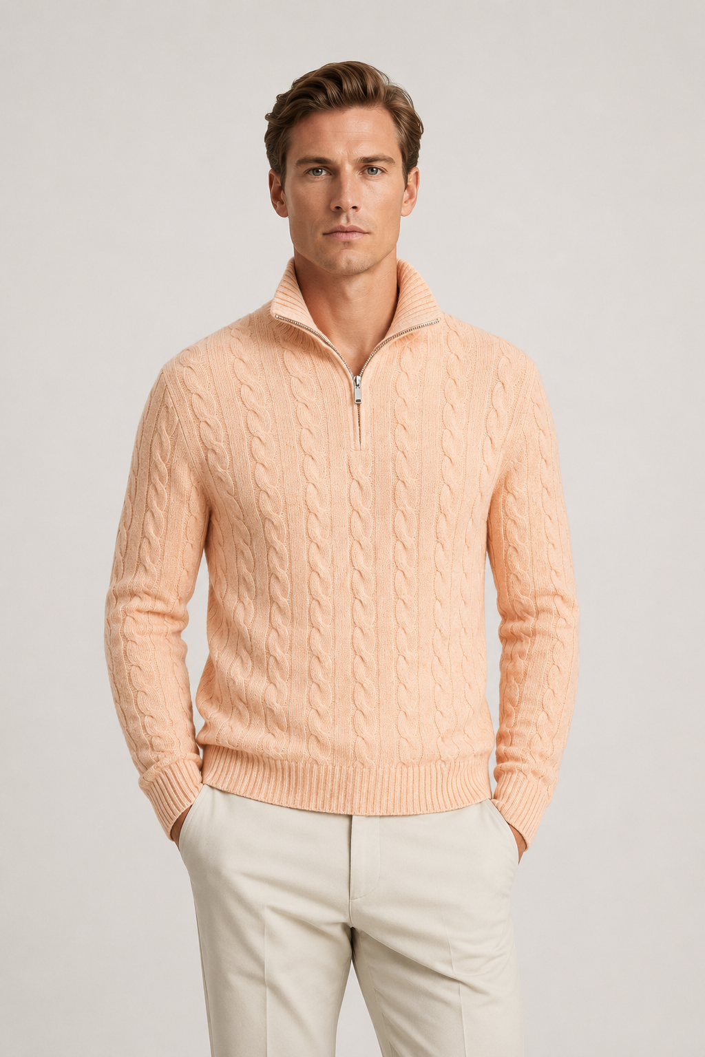 Classic Cable Quarter Zip Abricot