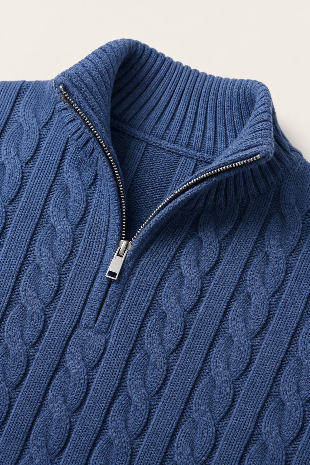 Classic Cable Quarter Zip Demin Blue