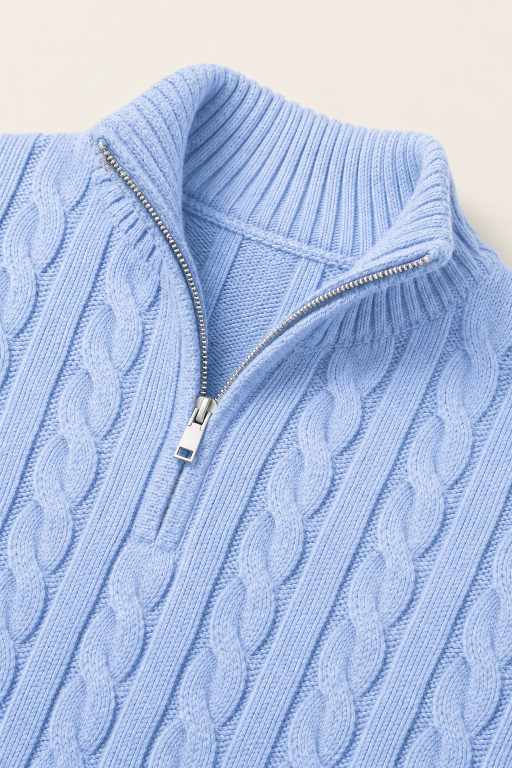 Classic Cable Quarter Zip Light Blue