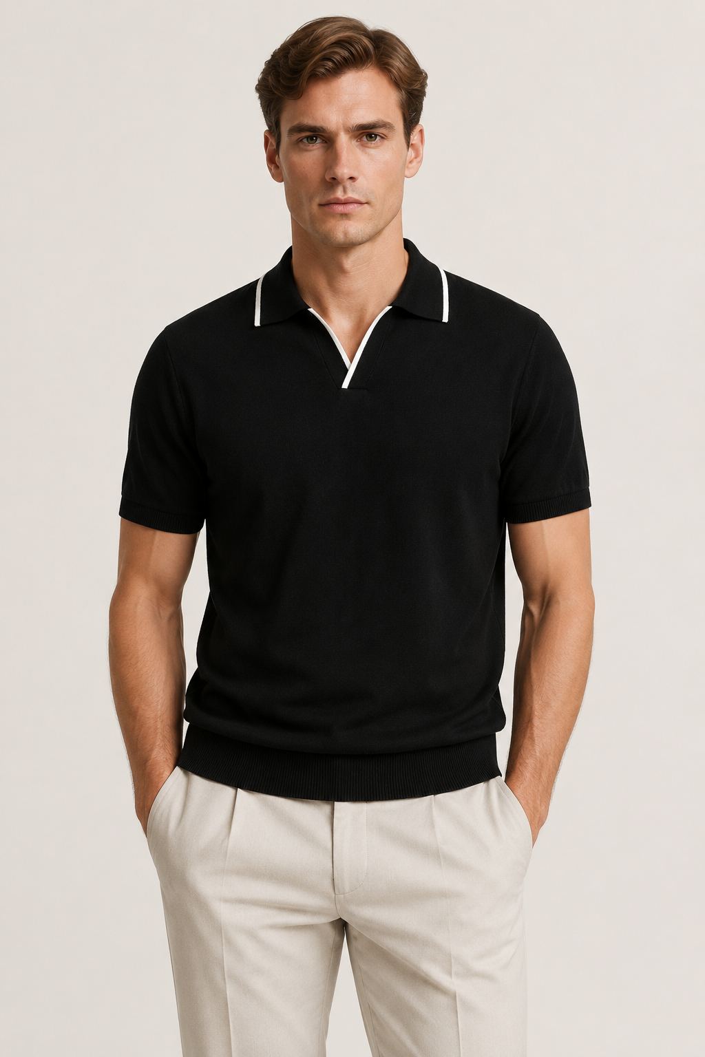 Buttonless Striped Polo Black