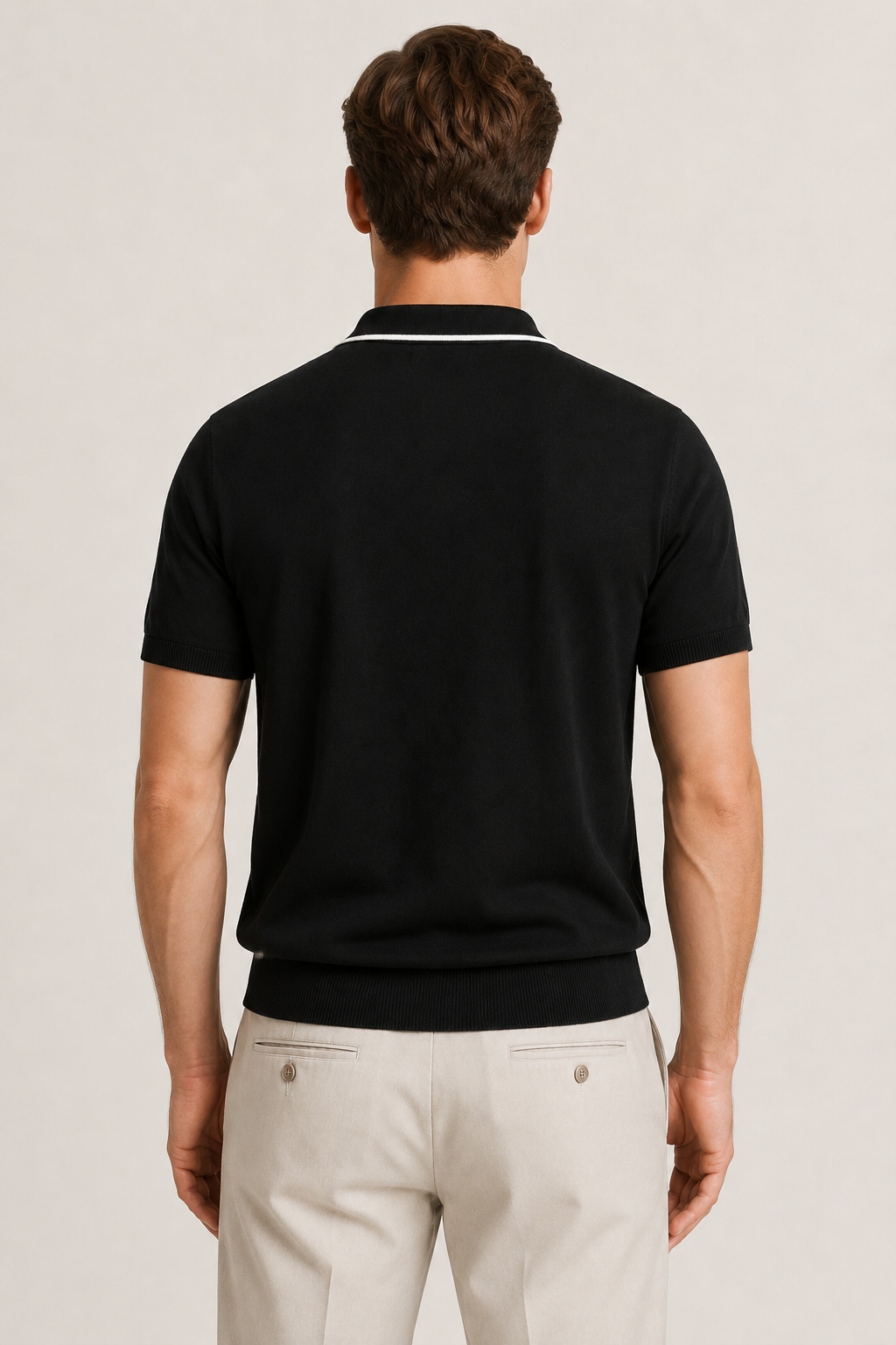 Buttonless Striped Polo Black
