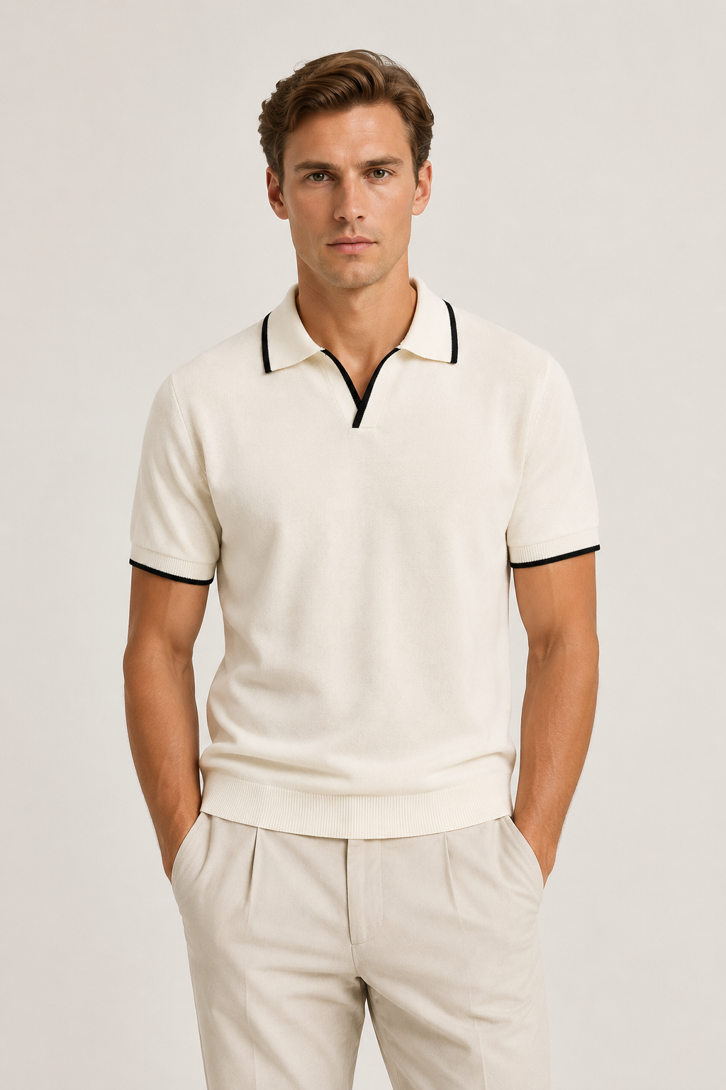 Buttonless Striped Polo Ivory