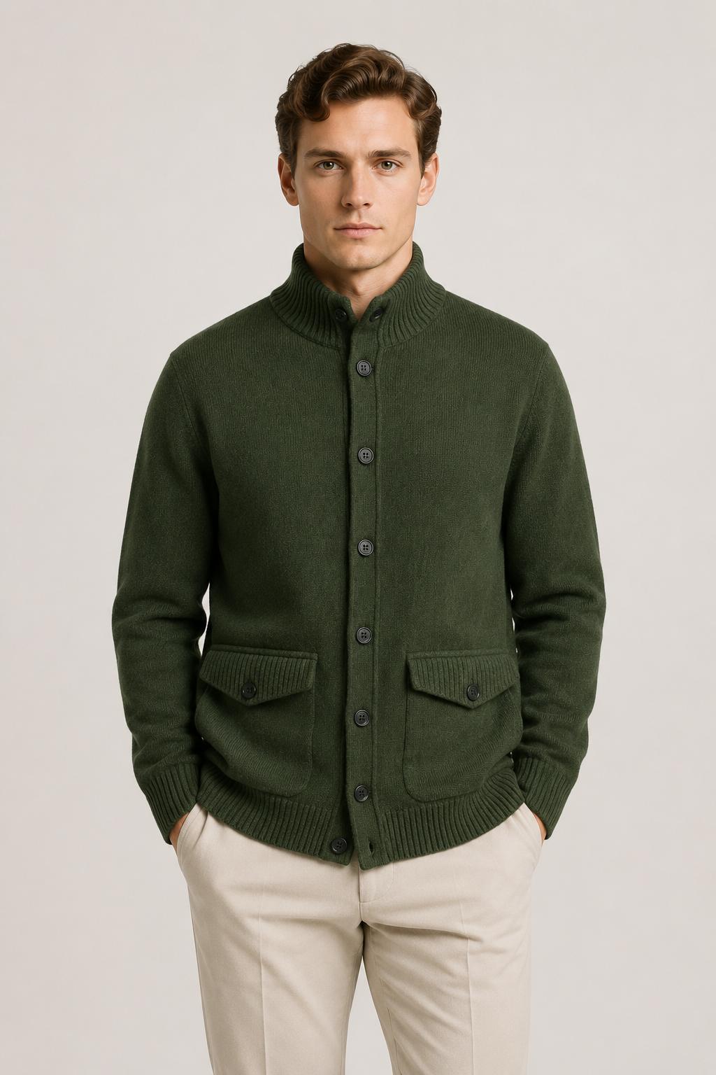 Knit Button Cardigan Forest