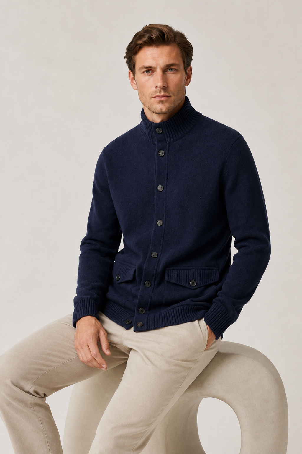 Knit Button Cardigan Navy
