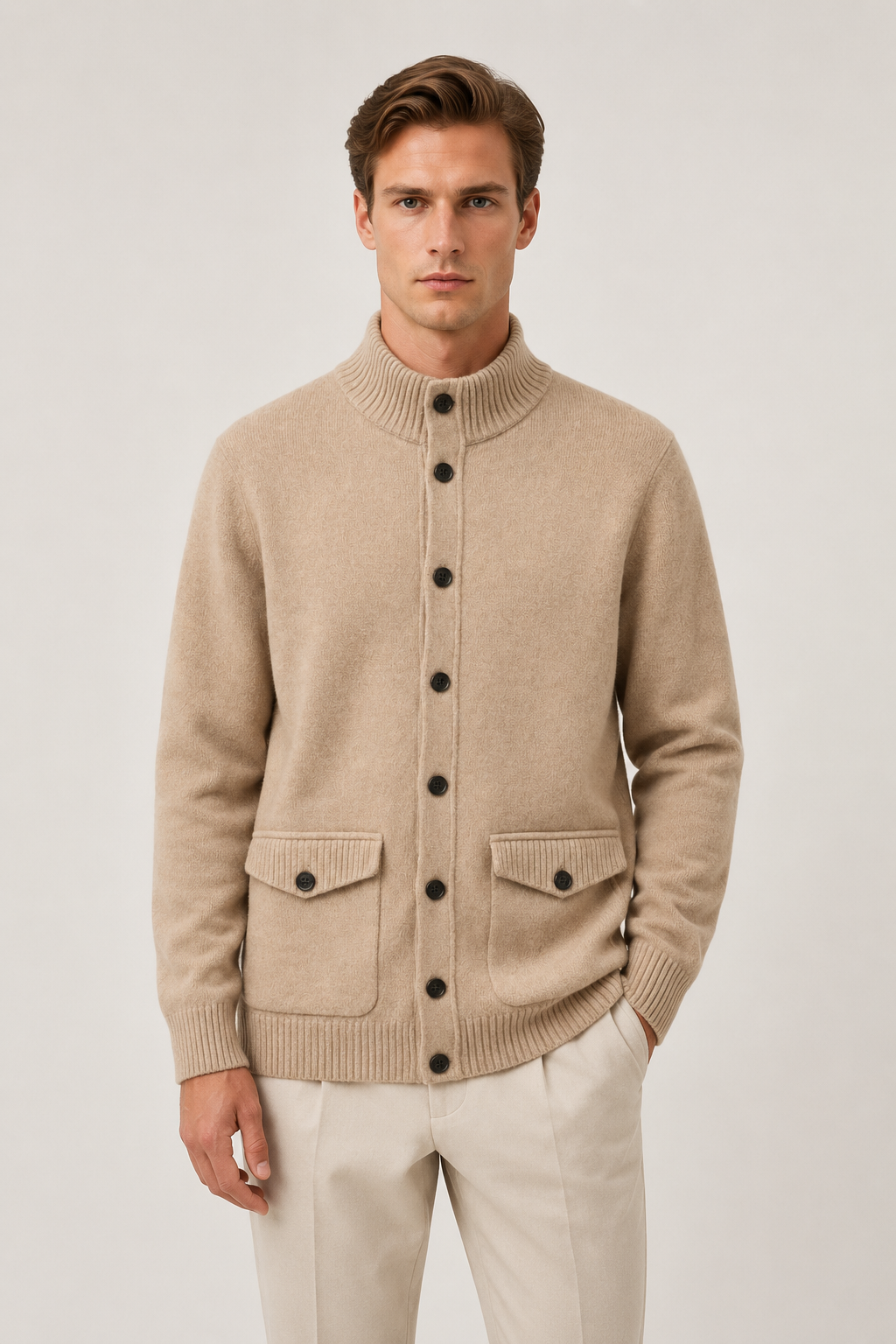 Knit Button Cardigan Sand