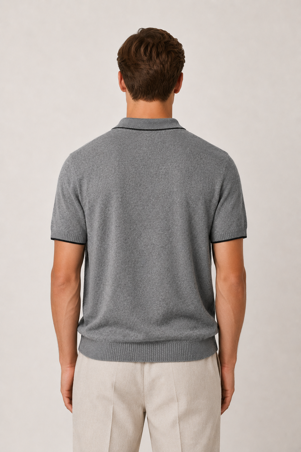 Fine Striped Knit Polo Light Gray