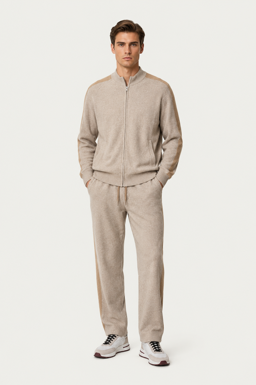 Two-Tone Knit Set Beige