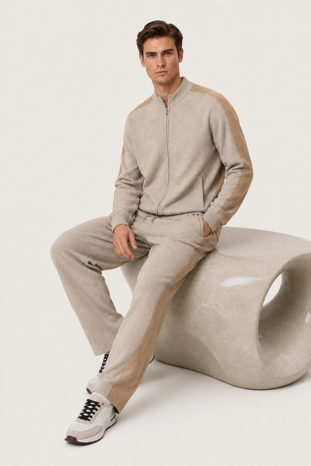 Two-Tone Knit Set Beige