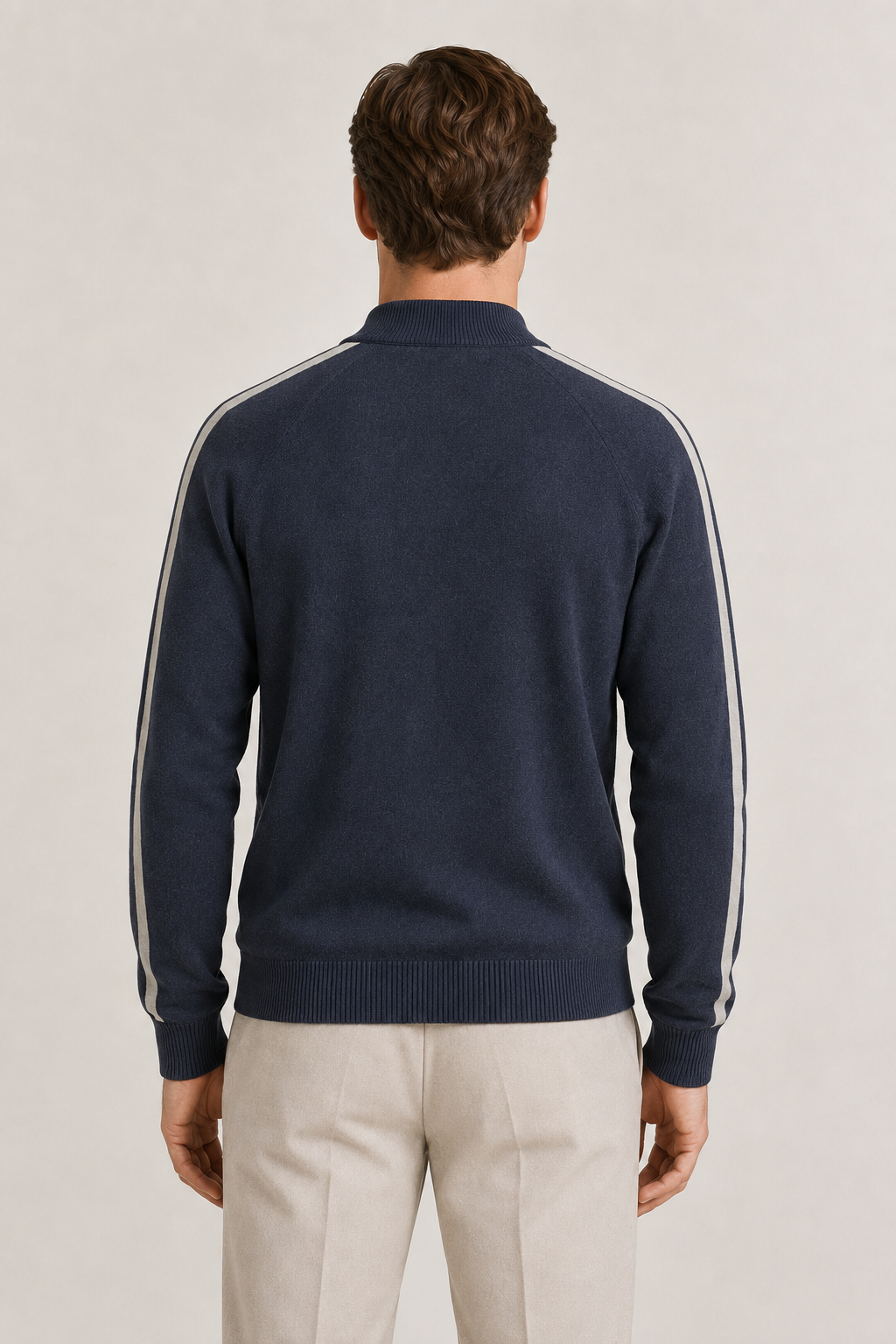 Rib Collar Zip Knit Navy