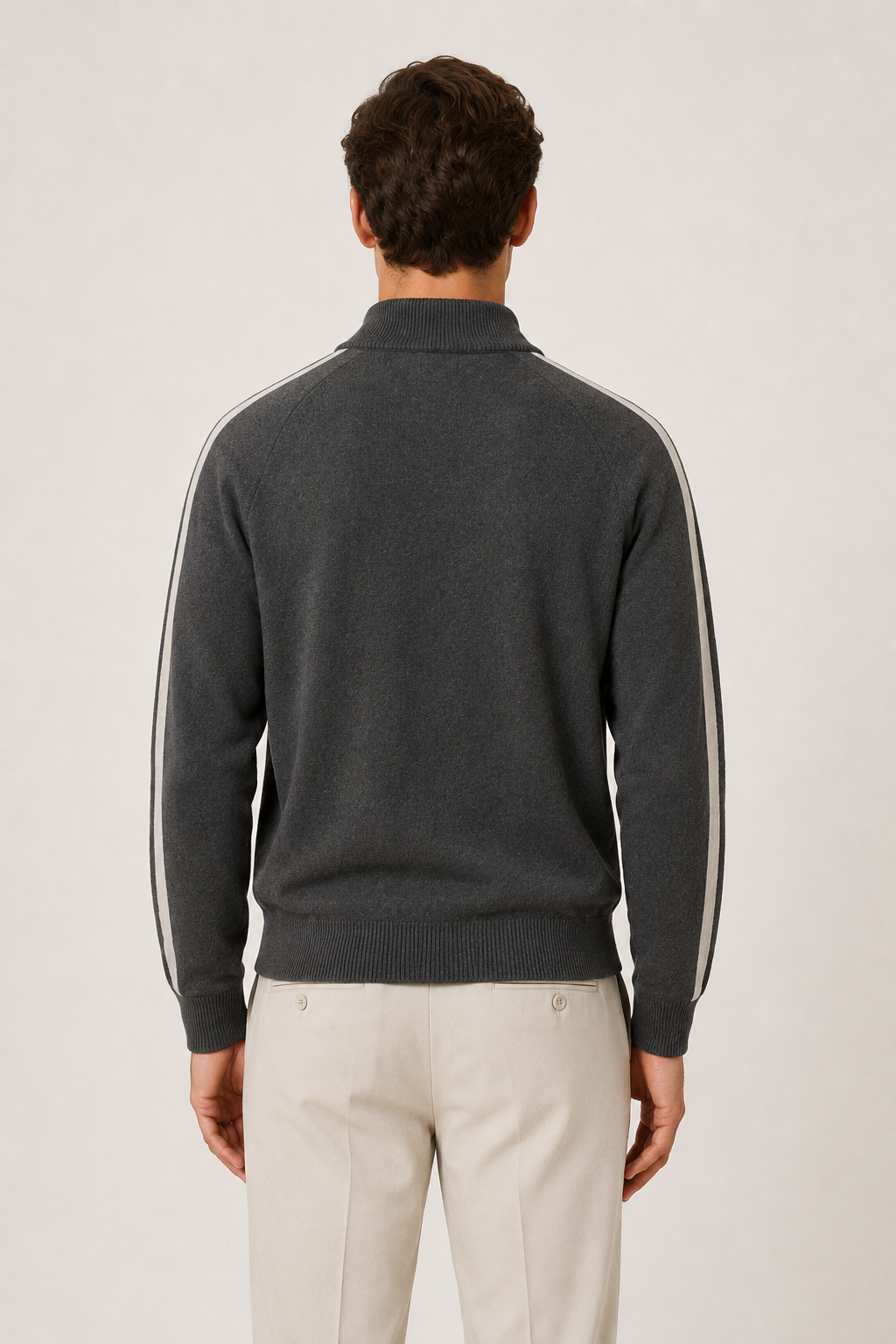 Rib Collar Zip Knit Dark Gray