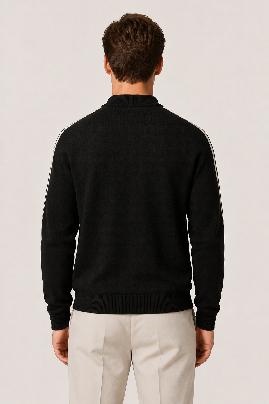 Rib Collar Zip Knit Black
