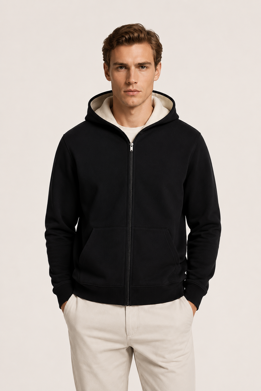 Reversible Hooded Zip Knit Ivory & Black