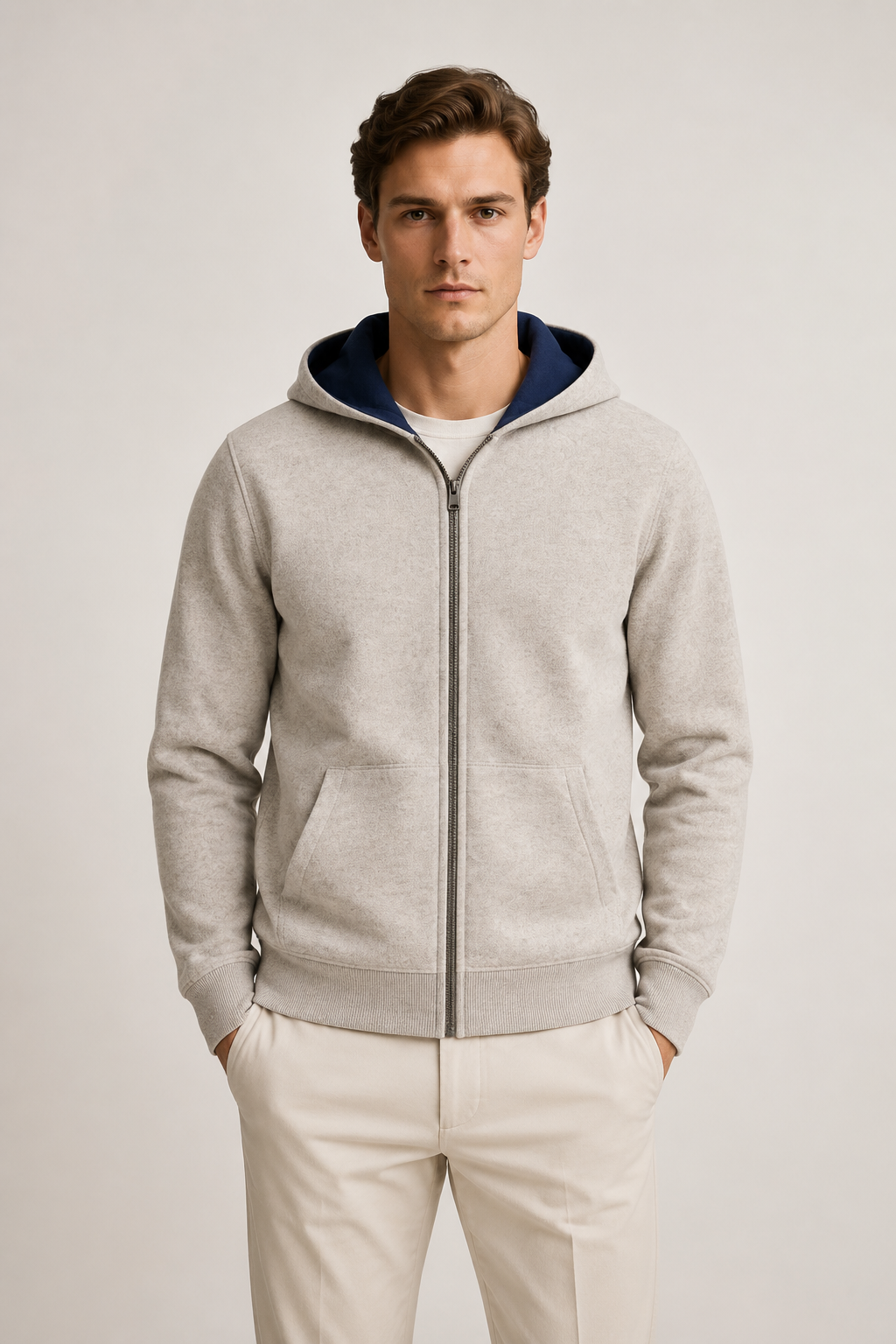 Reversible Hooded Zip Knit Gray & Blue