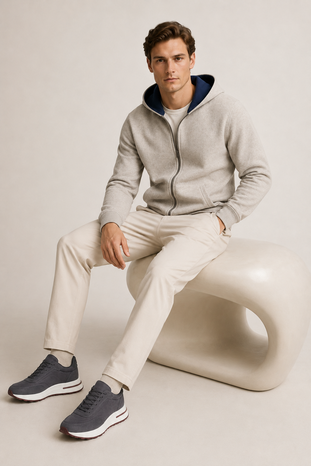 Reversible Hooded Zip Knit Gray & Blue