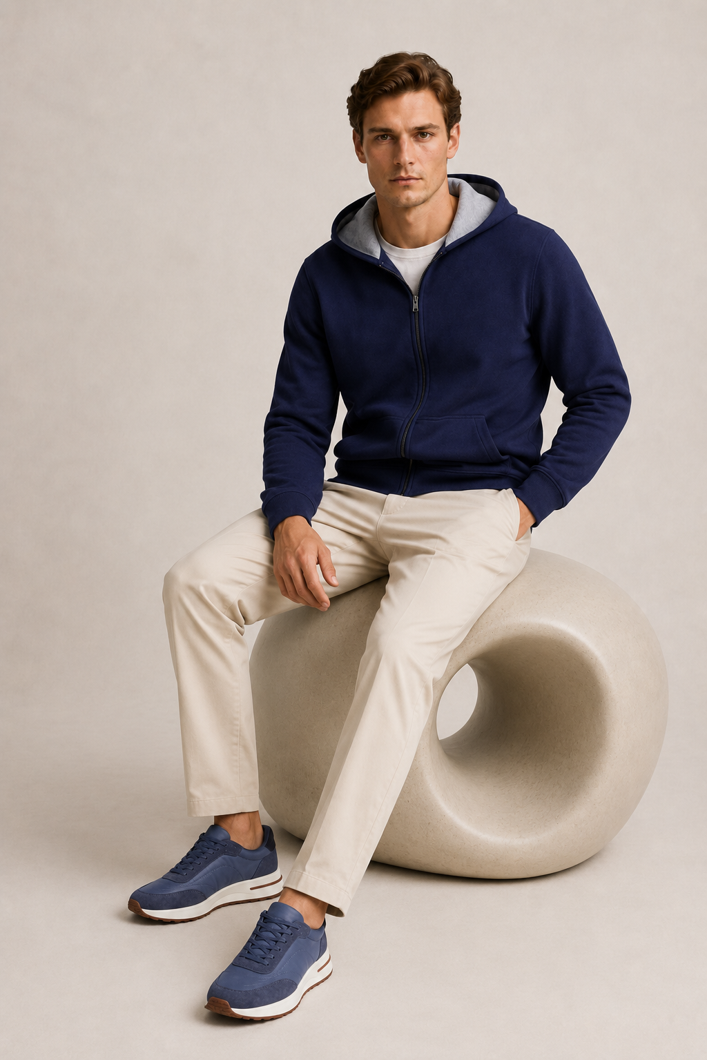 Reversible Hooded Zip Knit Gray & Blue