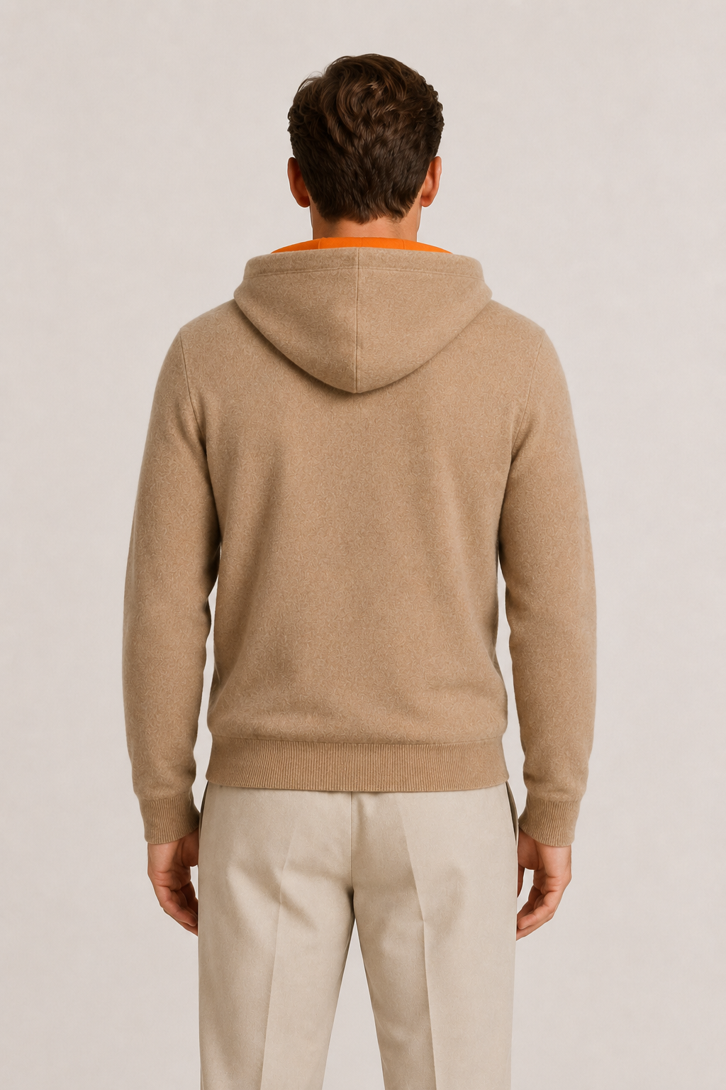 Reversible Hooded Zip Knit Beige & Orange