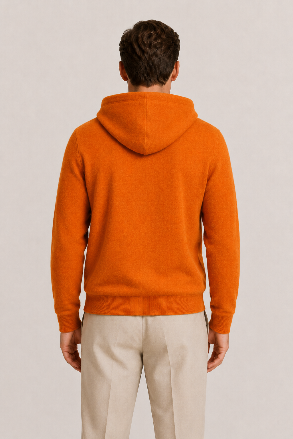 Reversible Hooded Zip Knit Beige & Orange