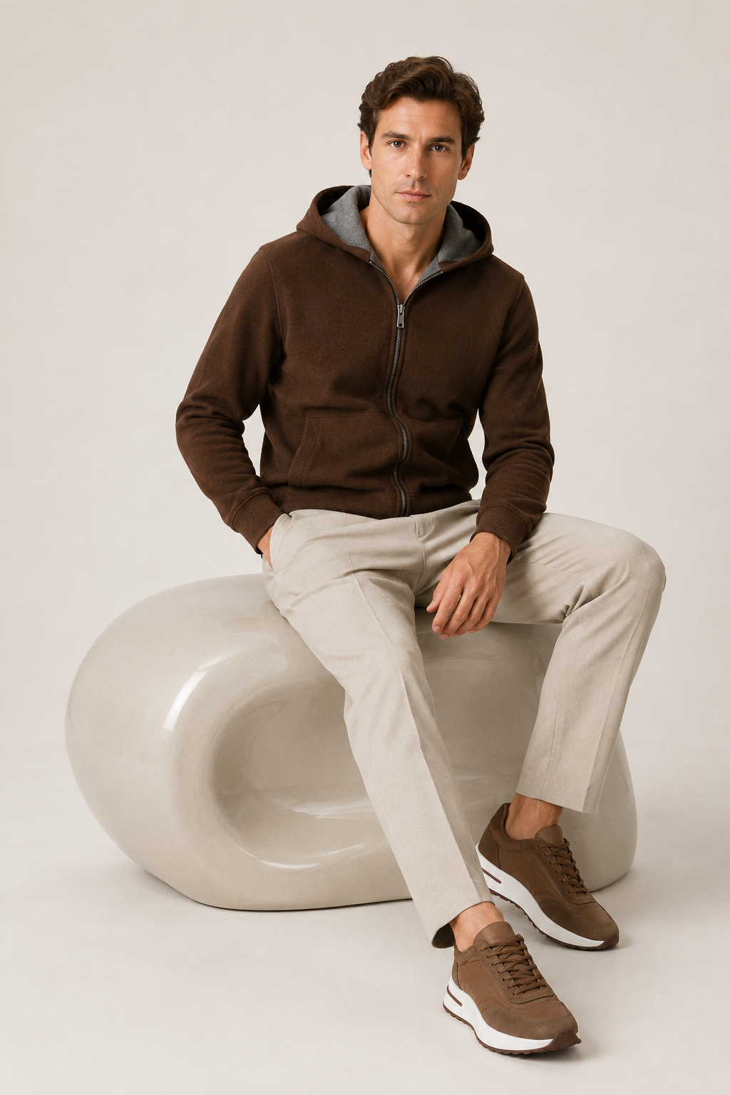 Reversible Hooded Zip Knit Brown & Gray