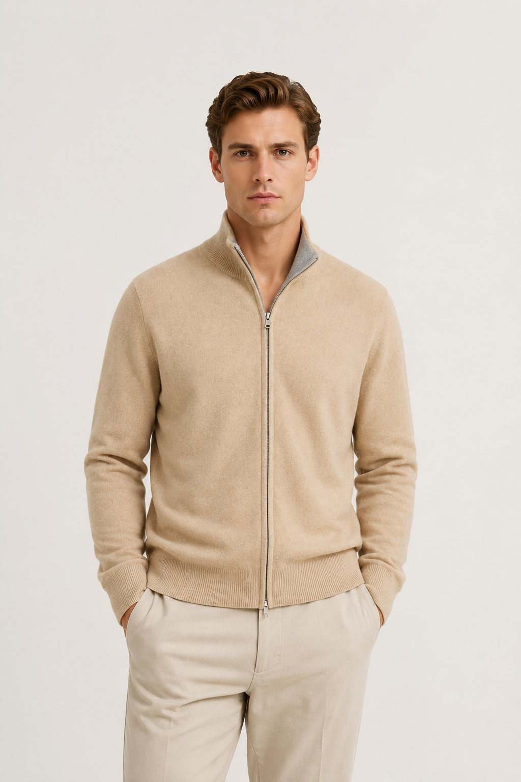 Reversible Zip Knit Beige & Gray