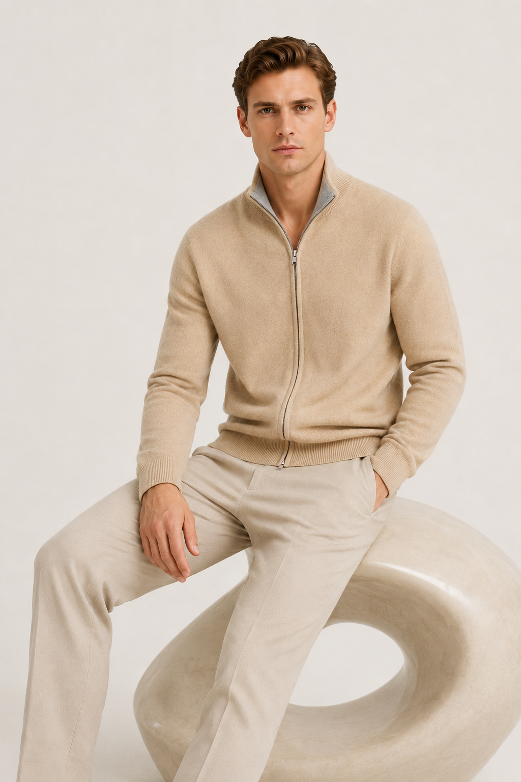 Reversible Zip Knit Beige & Gray