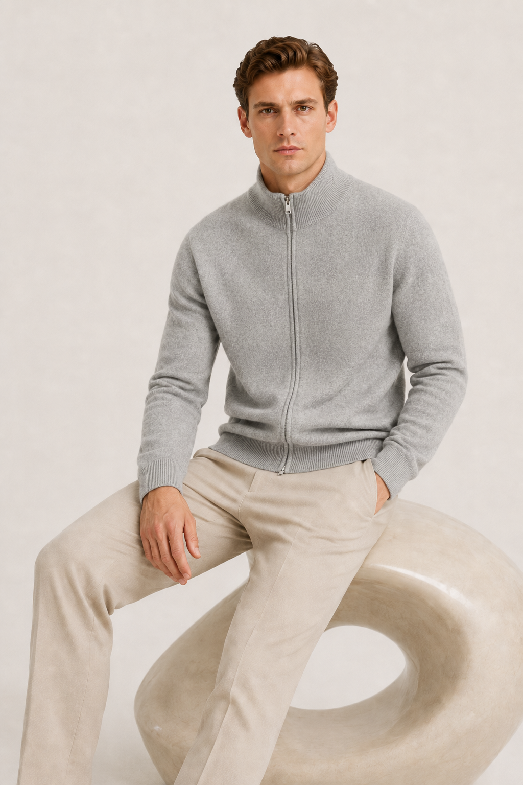 Reversible Zip Knit Beige & Gray