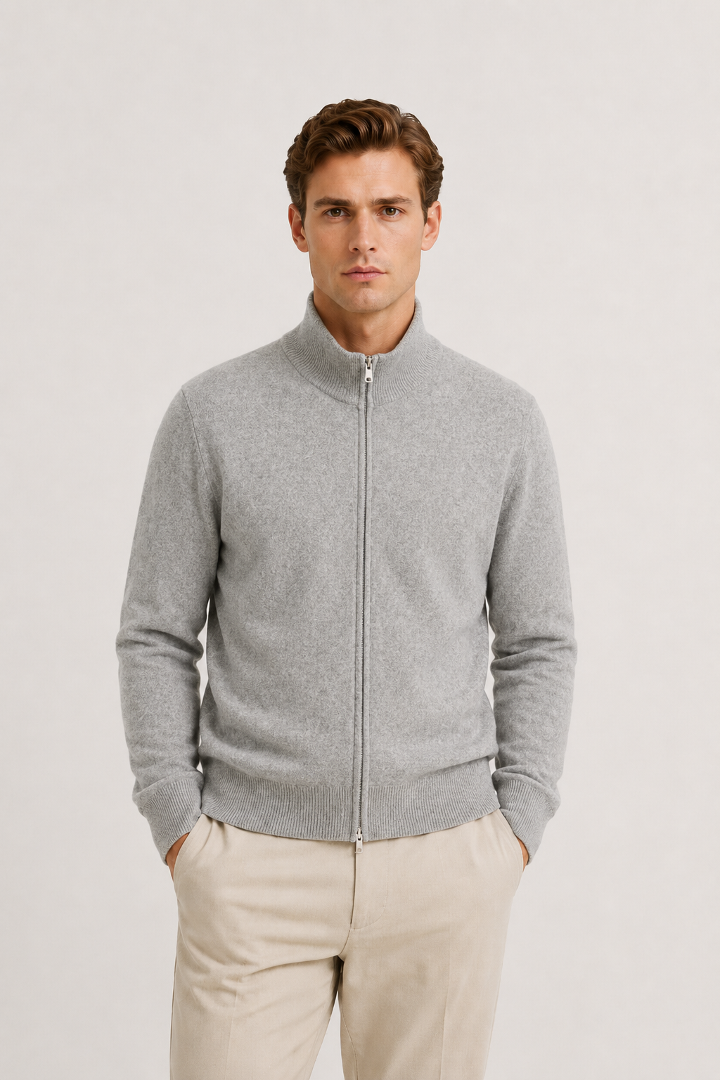 Reversible Zip Knit Beige & Gray