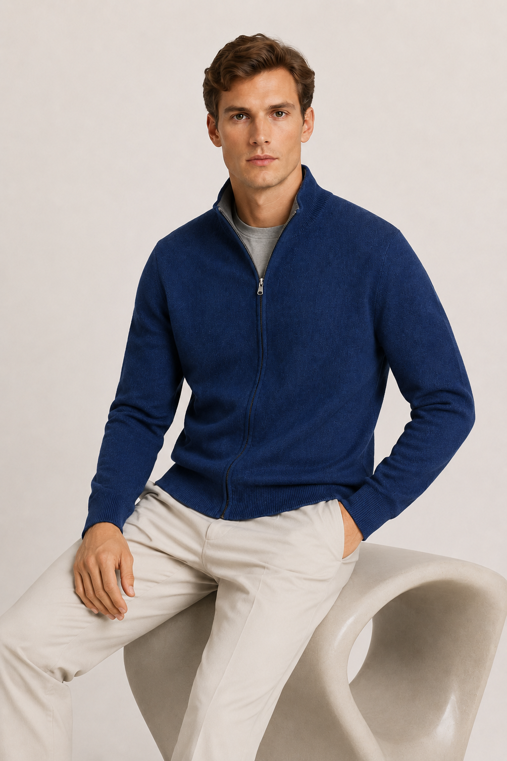 Reversible Zip Knit Navy & Gray