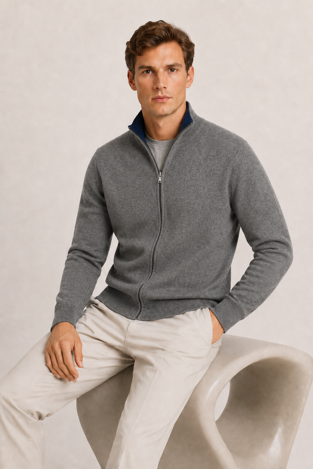Reversible Zip Knit Navy & Gray
