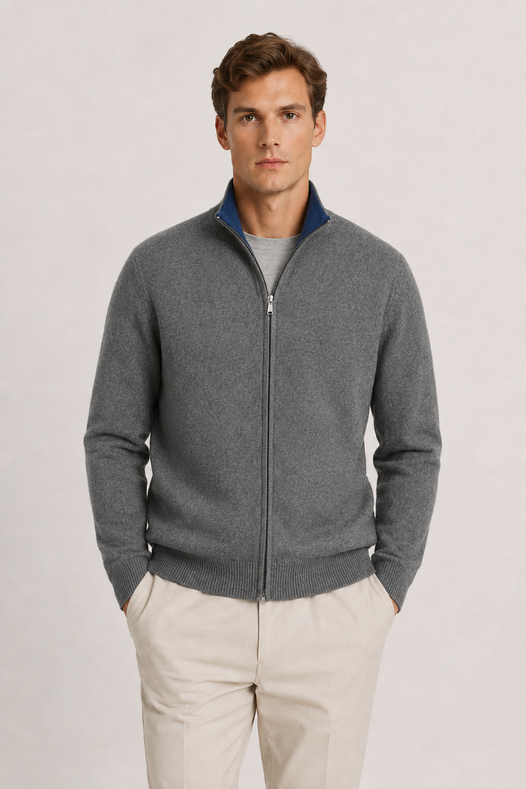Reversible Zip Knit Navy & Gray