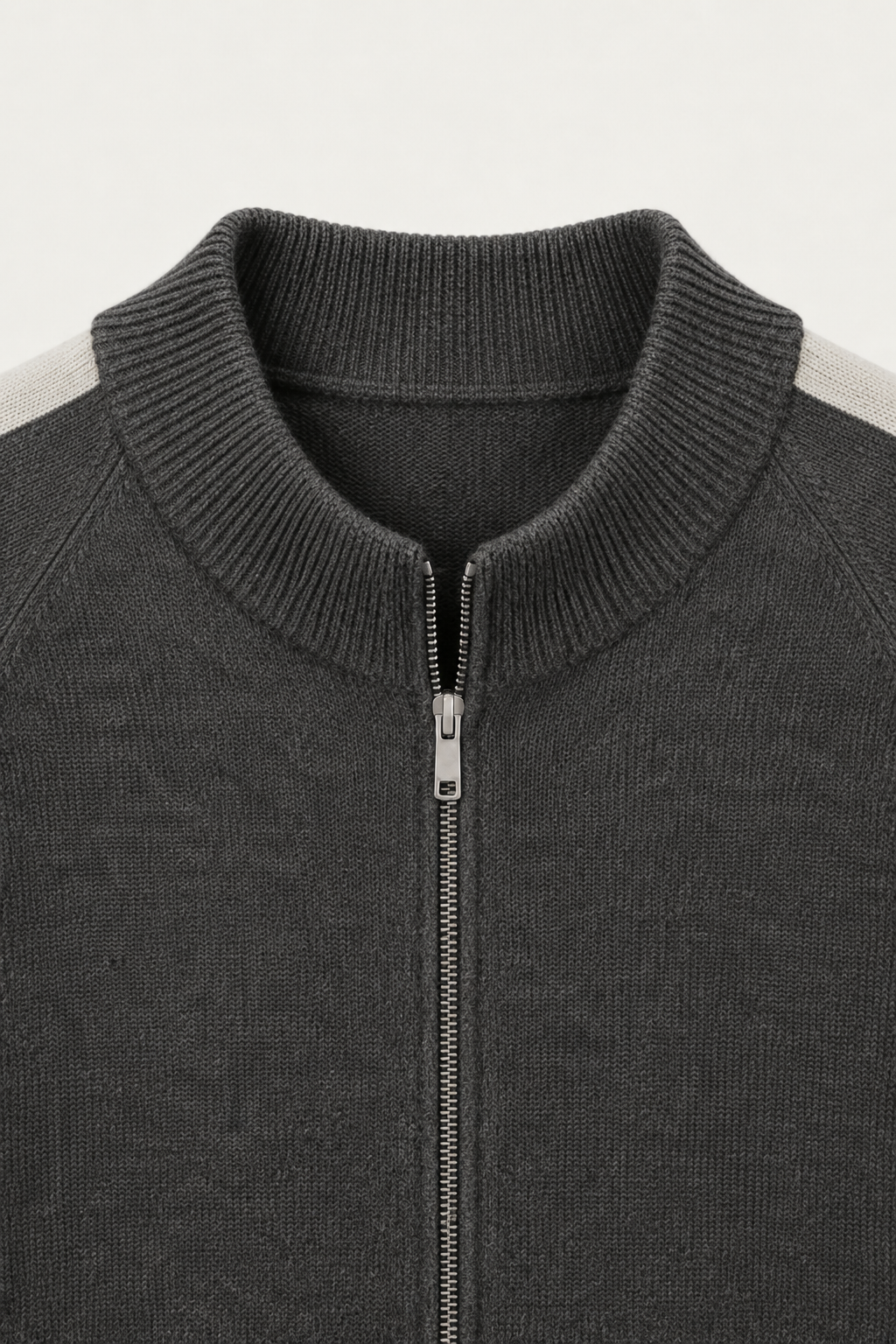 Rib Collar Zip Knit Dark Gray