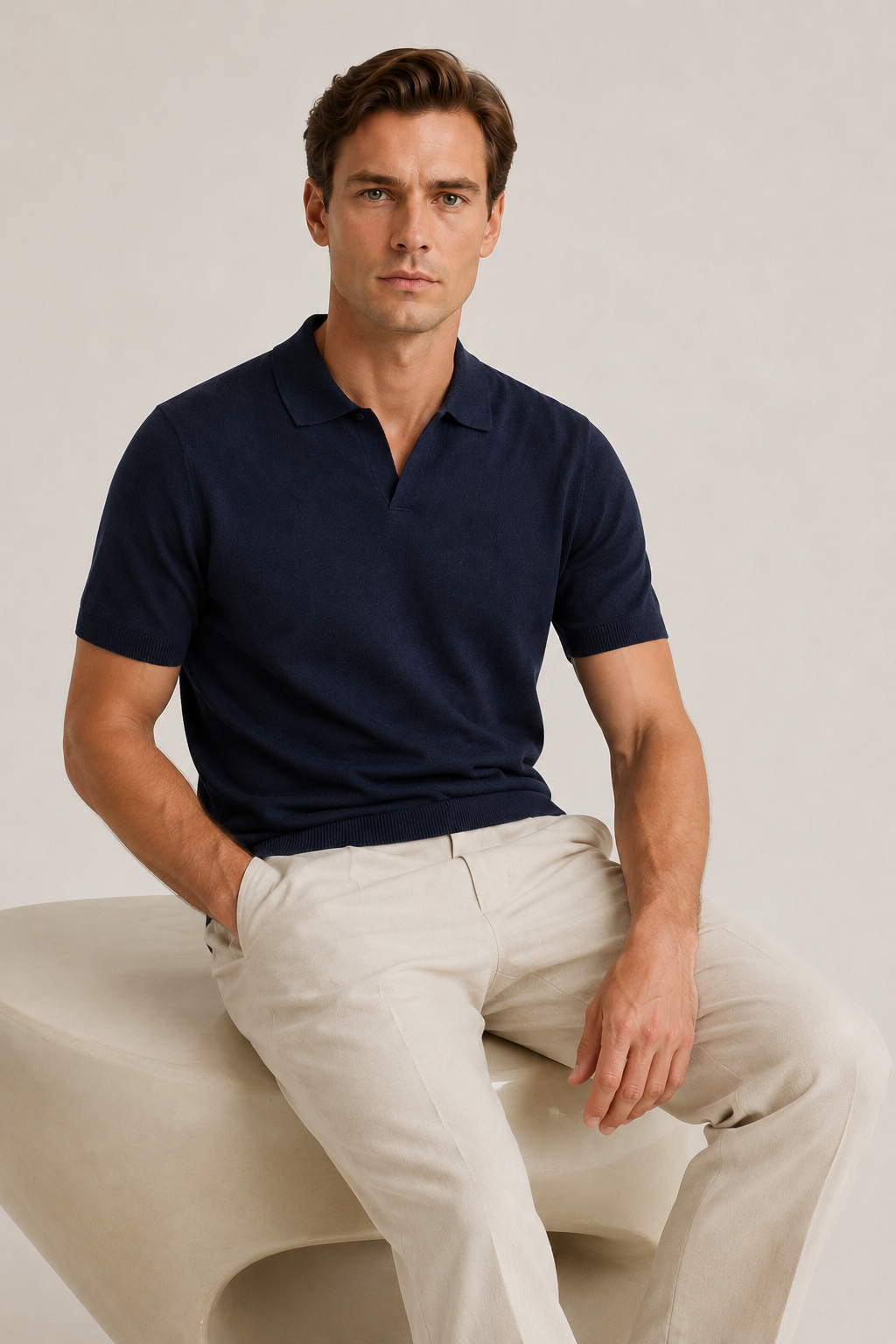 Classic Buttonless Polo – Navy