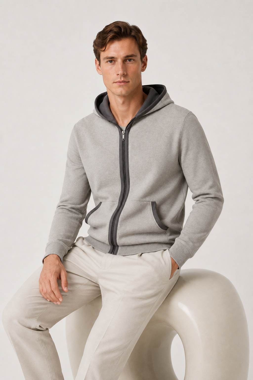 Hooded Cardigan Grey / Light Grey