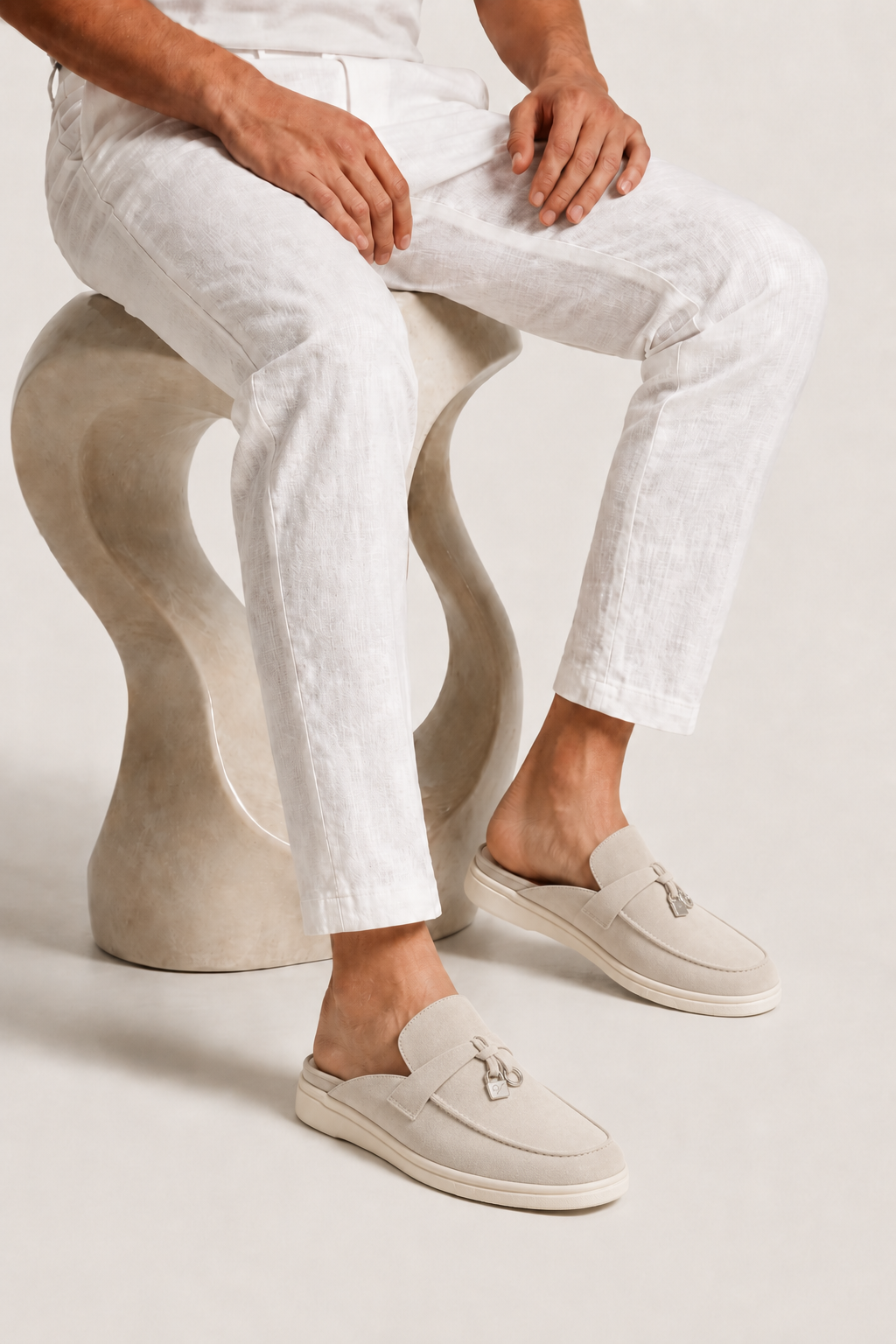 Ancestral Buckle Mule Light Grey