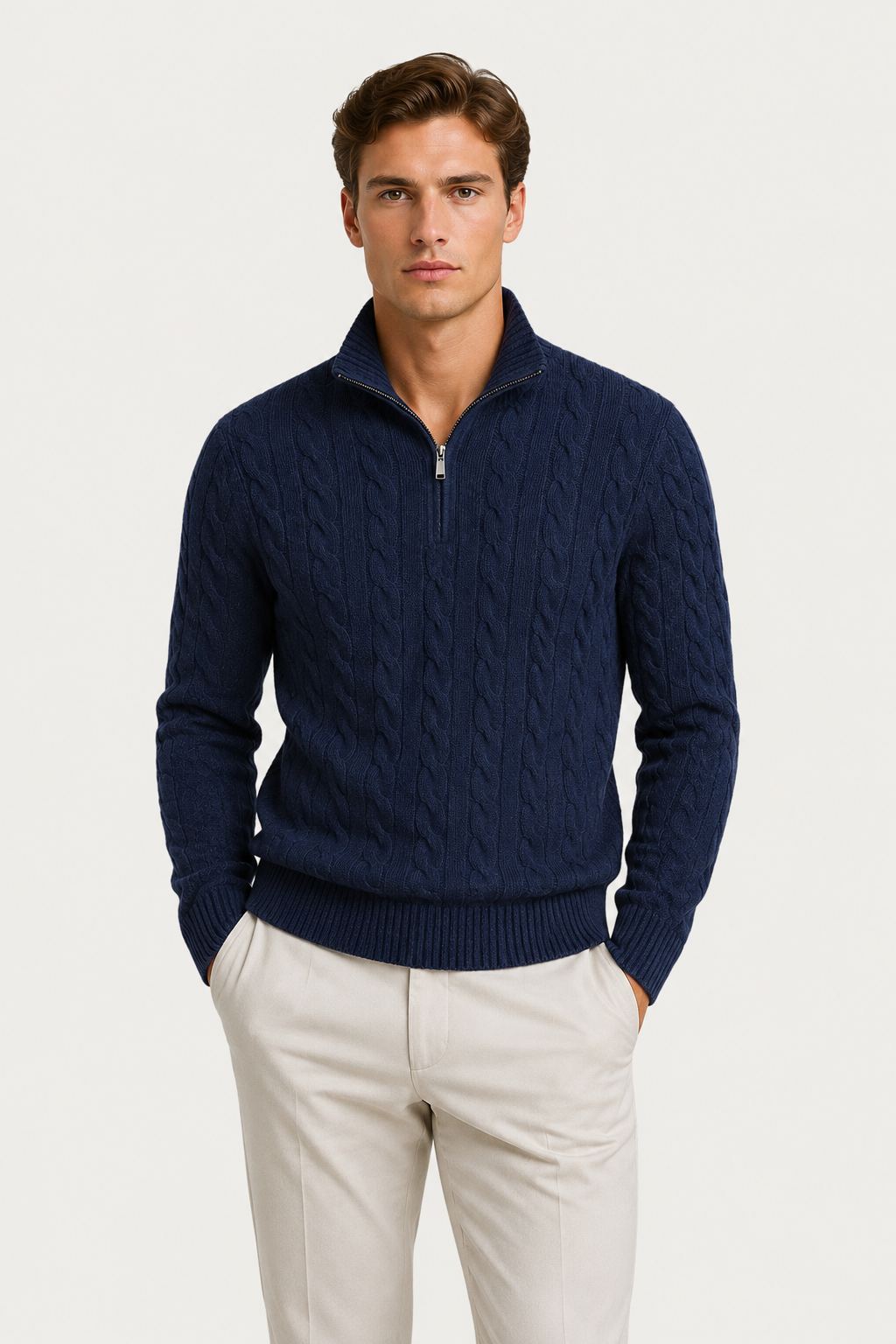 Classic Cable Quarter Zip Navy