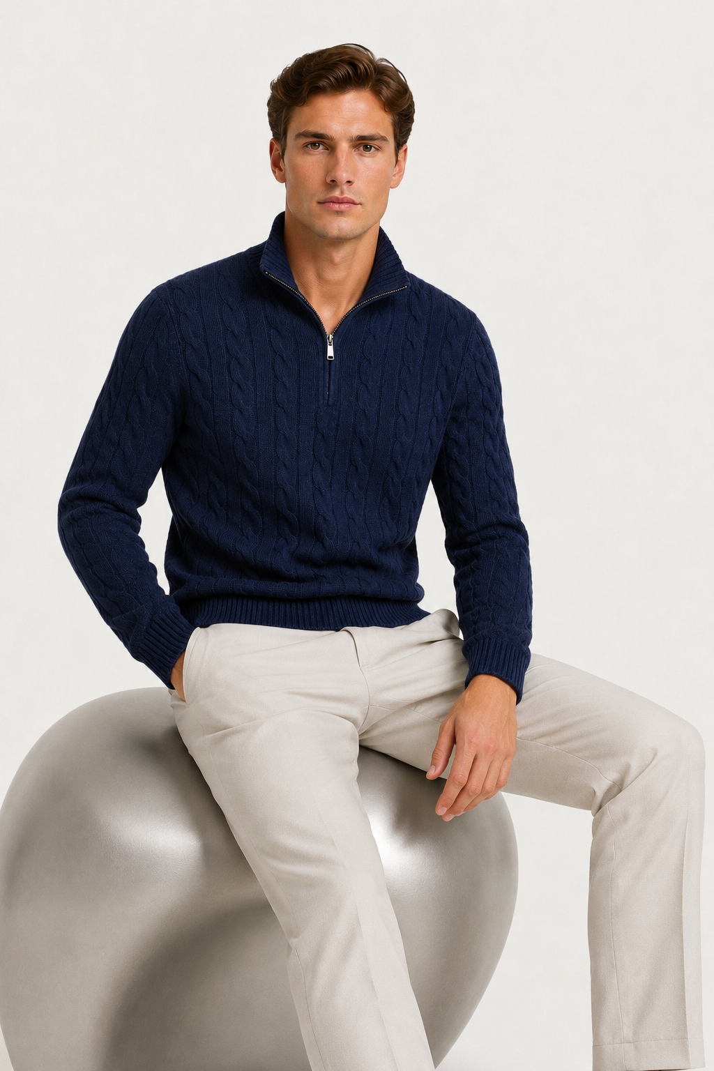 Classic Cable Quarter Zip Navy