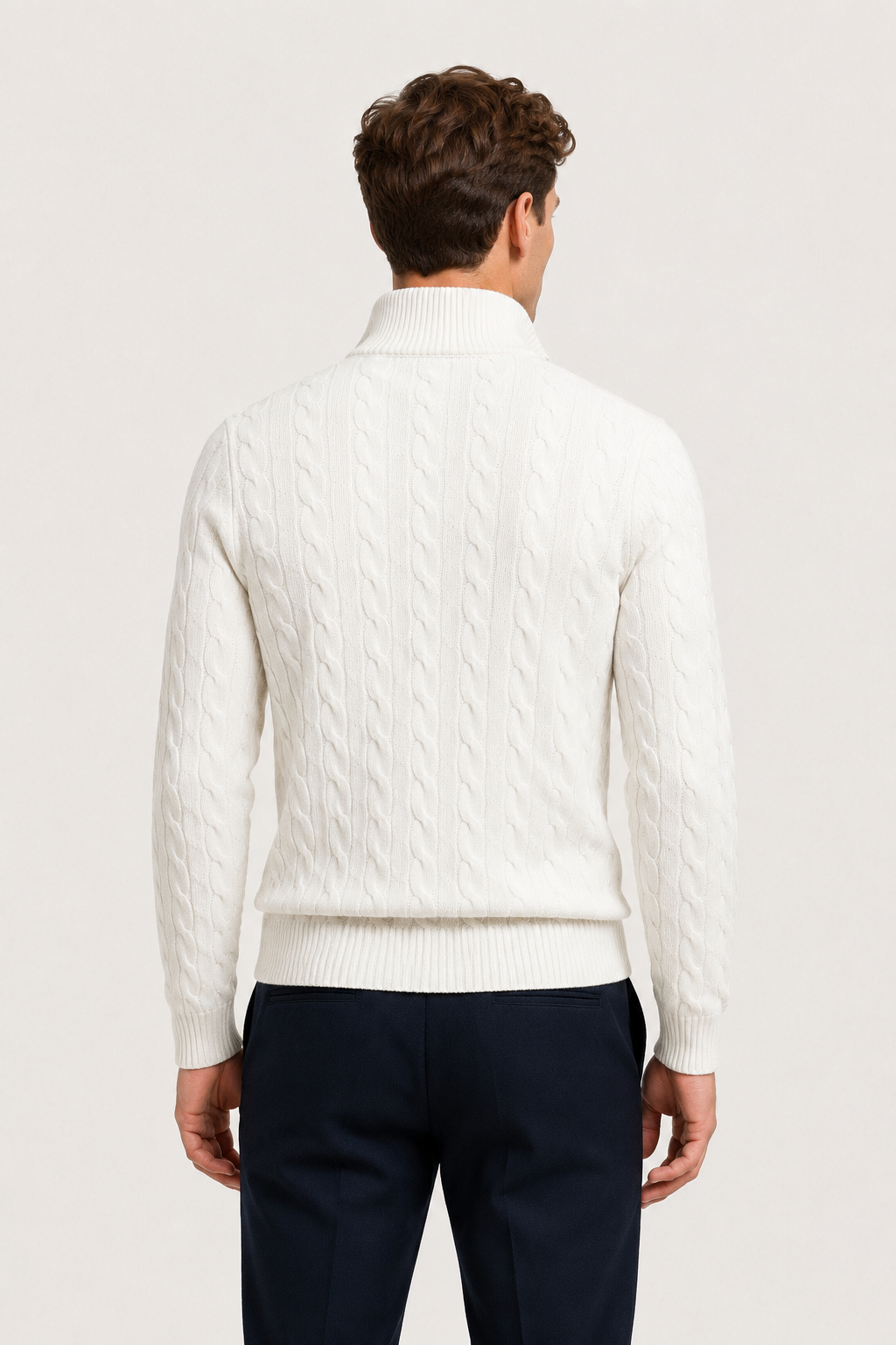 Classic Cable Quarter Zip White