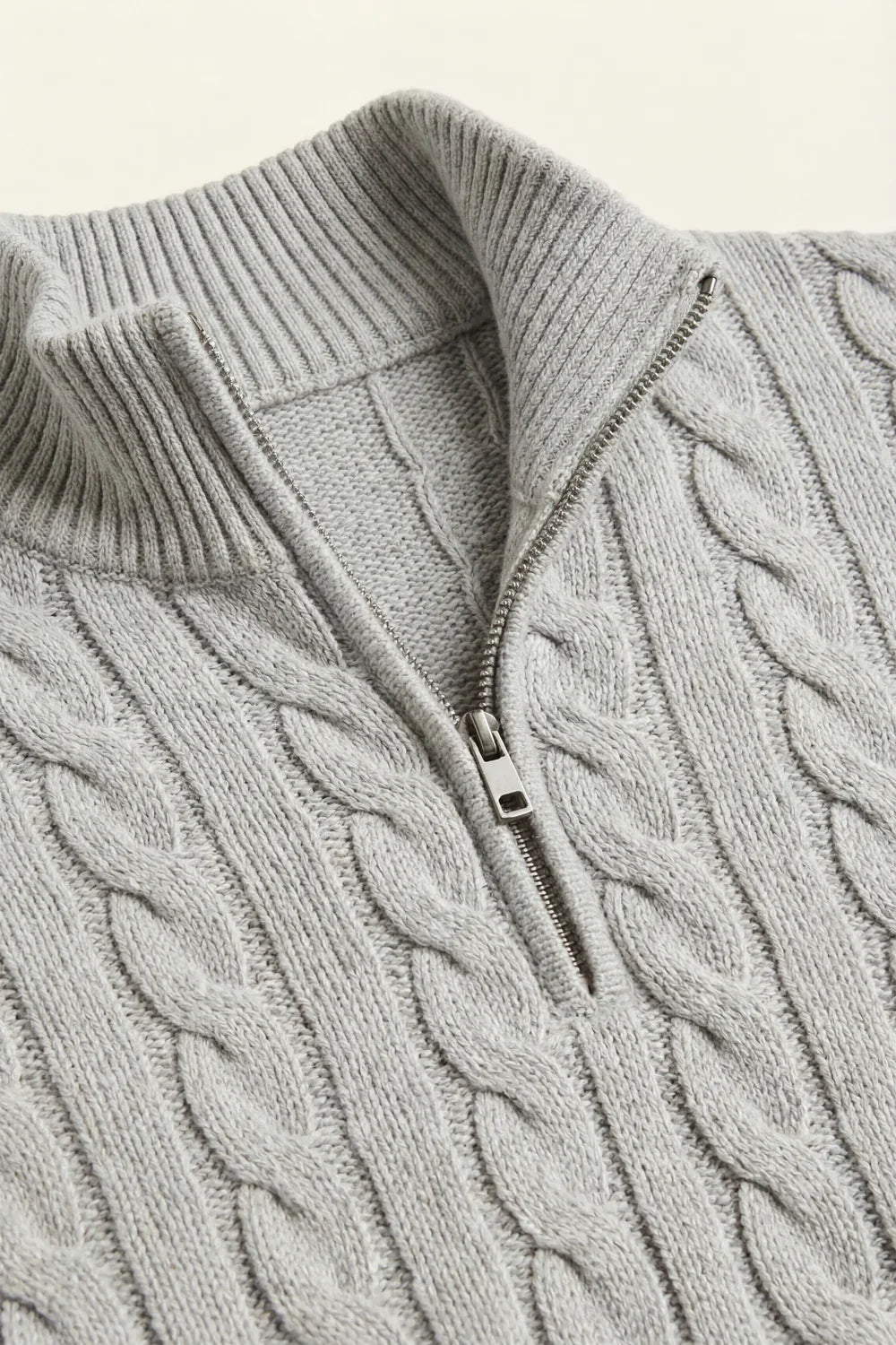 Classic Cable Quarter Zip Grey