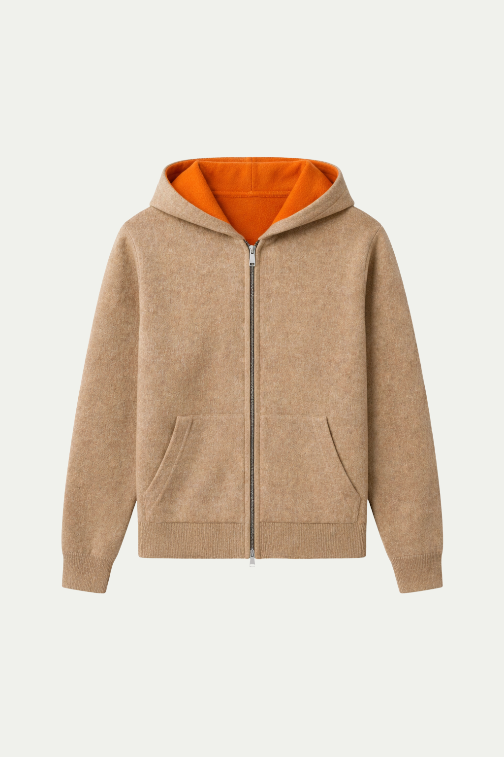 Reversible Hooded Zip Knit Beige & Orange