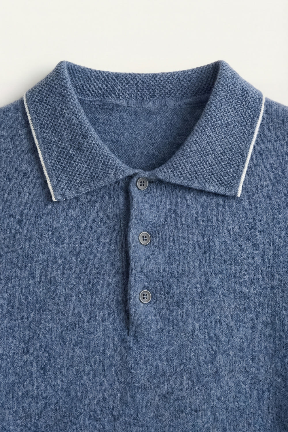 Fine Striped Knit Polo Blue