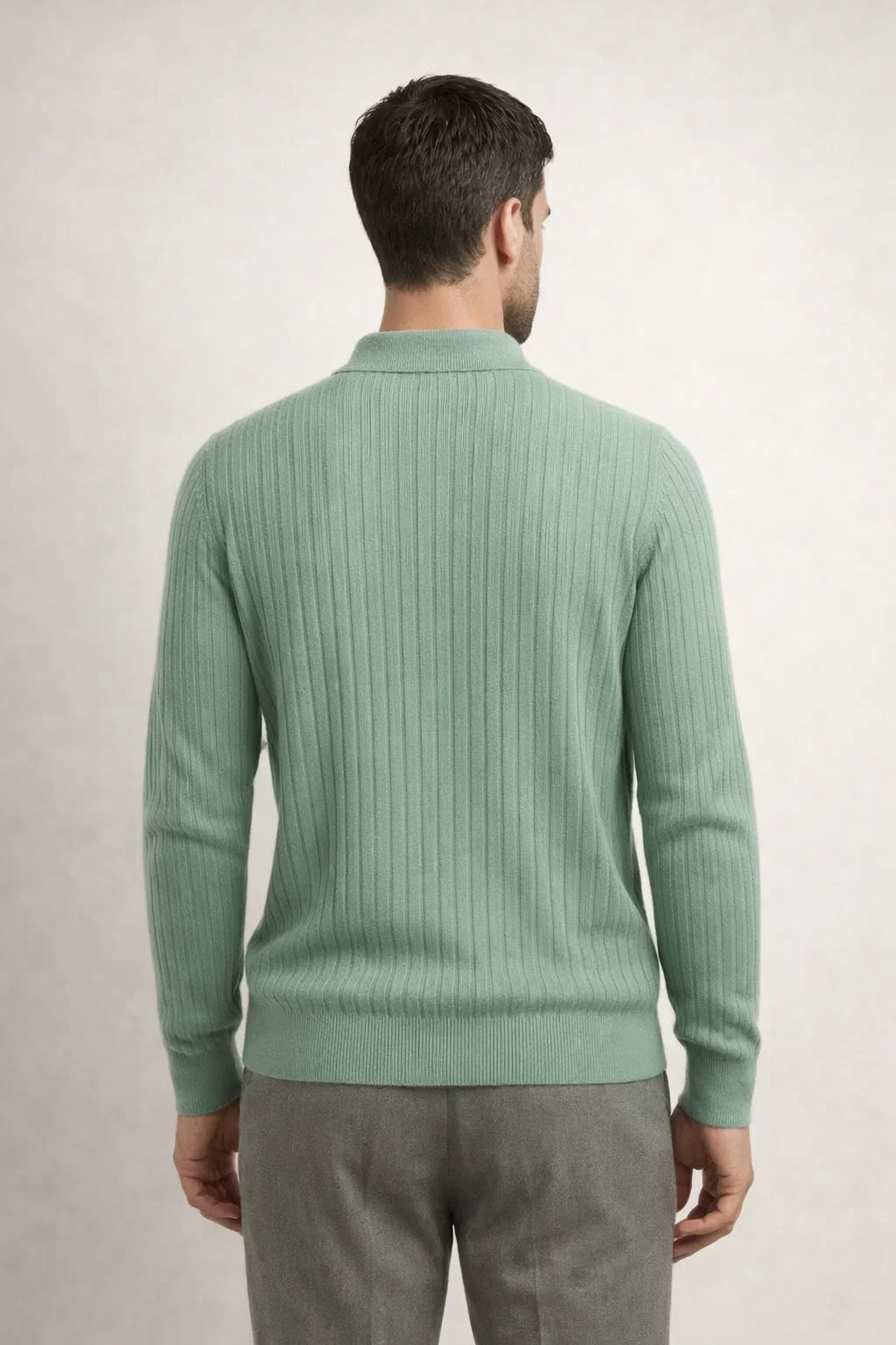 Ribbed Half-Zip Light Green